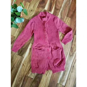Mali Kids Girls Size 8 Sweater cardigan Length Red Knit Button‎ Up Autumn